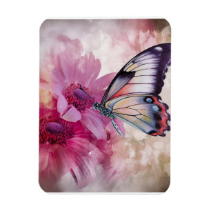 Ímã Borboleta Sonhadora com Flores Rosa