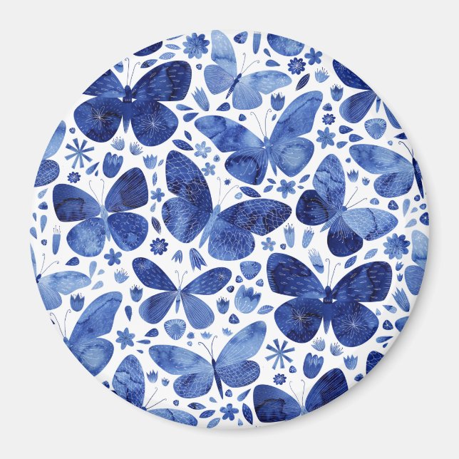 Imã Borboletas Aquarela Azul (Frente)