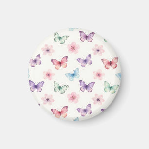Imã Borboletas Aquarela Padrão Flores de Cerejeira