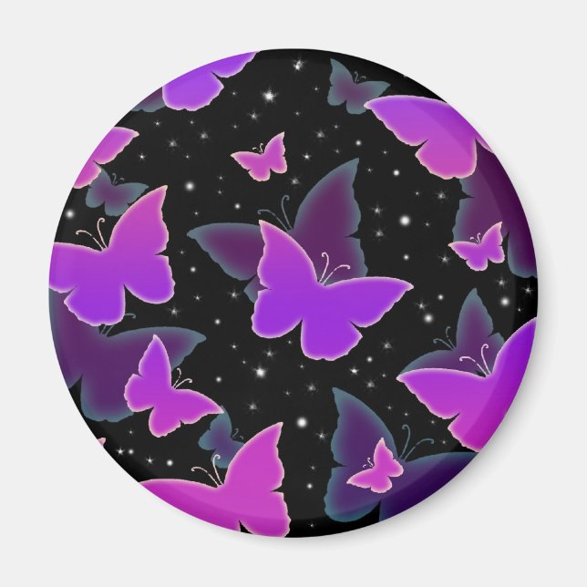 Imã Borboletas cósmicas em roxo (Frente)