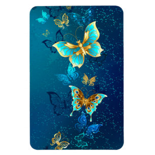 Ímã Borboletas Douradas em um Fundo Azul