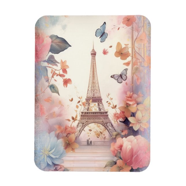 Ímã Borboletas e Flores da Torre Eiffel (Vertical)