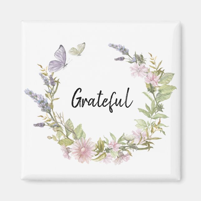 Imã Borboletas Grateful Floral Wreath Refrigerator (Frente)