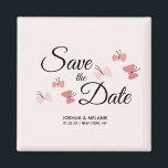 Imã Borboletas Românticas Rosa Save the Dates<br><div class="desc">Anúncios de Save the Date com Borboletas Rosa Ímãs</div>