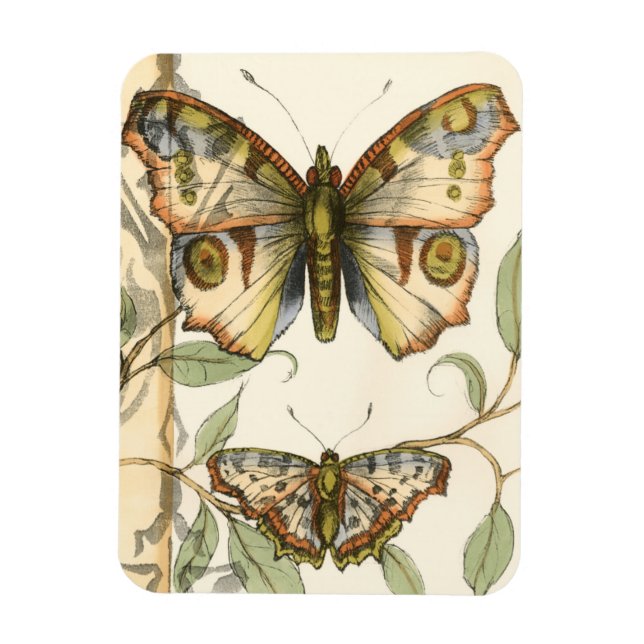 Ímã Borboletas Tandem Sobre Folhas Verdes (Vertical)