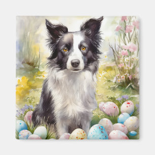Imã Borda Cachorro Collie com Feriado de Ovos de Pásco