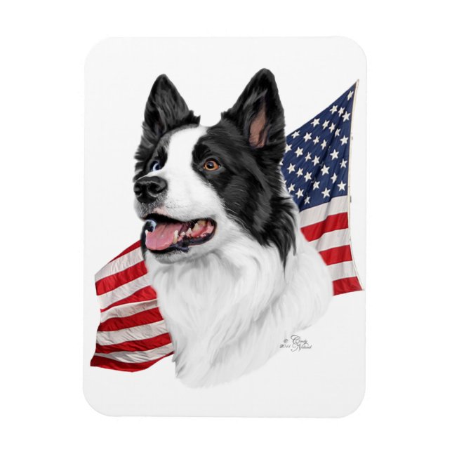 Ímã Borda Collie com íman de bandeira (Vertical)