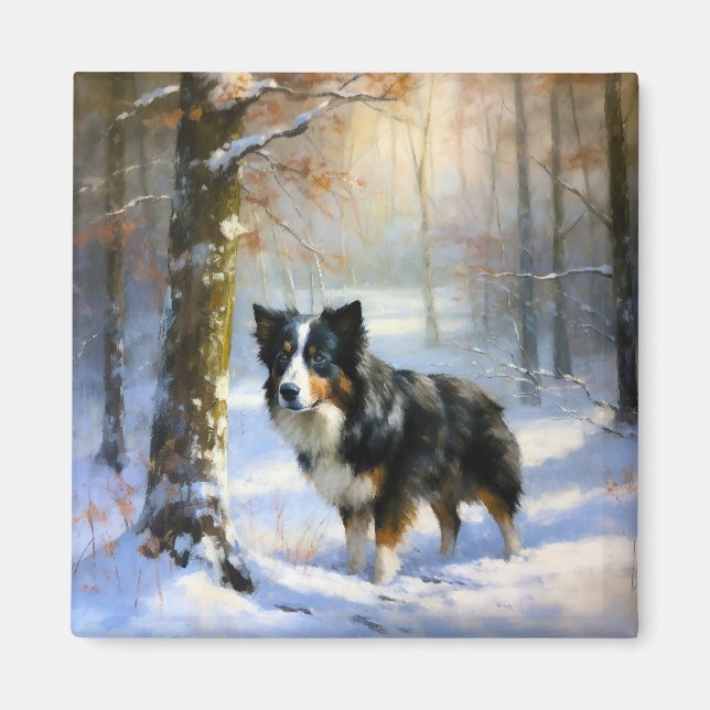 Imã Borda Collie Deixe-o nevar no Natal (Frente)