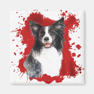 Imã Borda Collie Dog Red Abstrato Magnet