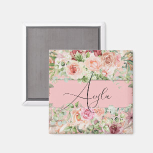 Imã Borda Floral Blush Personalizada Com Rosas