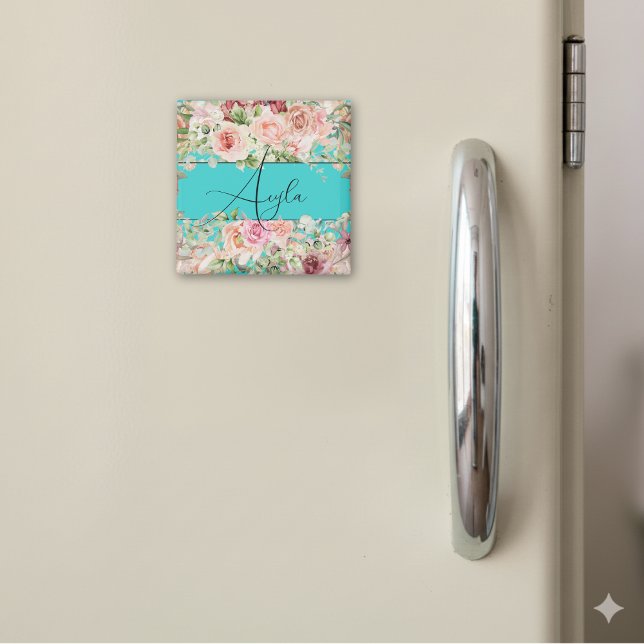 Imã Borda Floral Blush Personalizada Com Rosas (Criador carregado)