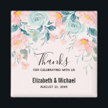 Imã Borda Floral Rosa E Verde Obrigado Magnet<br><div class="desc">Um imã favorito com uma elegante borda floral. Flores e folhas cor-de-rosa e verde.</div>