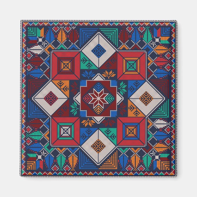 Imã Bordado Tradicional da Palestina Tatreez colorido (Frente)