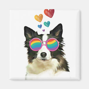 Imã Border Collie Cachorro com Corações Dia dos Namor