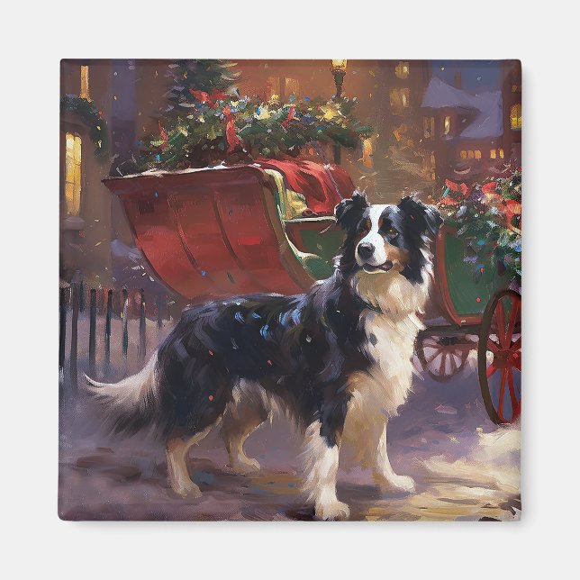 Imã Border Collie Christmas Fesason (Frente)