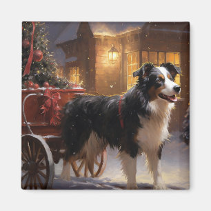 Imã Border Collie Christmas Fesason