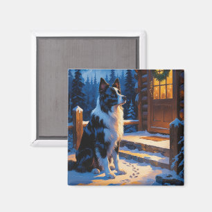 Imã Border Collie Com Luzes De Natal Feriado