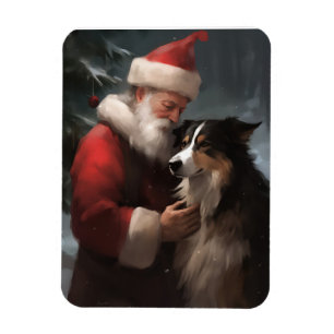 Ímã Border Collie com Papai Noel Natal Festivo
