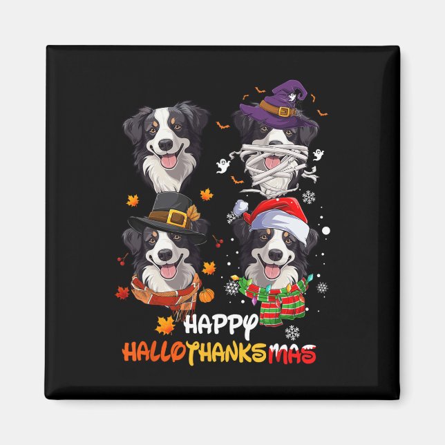 Imã Border Collie Dog Hallothanksmas Halloween (Frente)