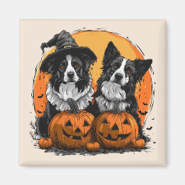 Imã Border Collie Dogs Halloween Jack O Lanternas