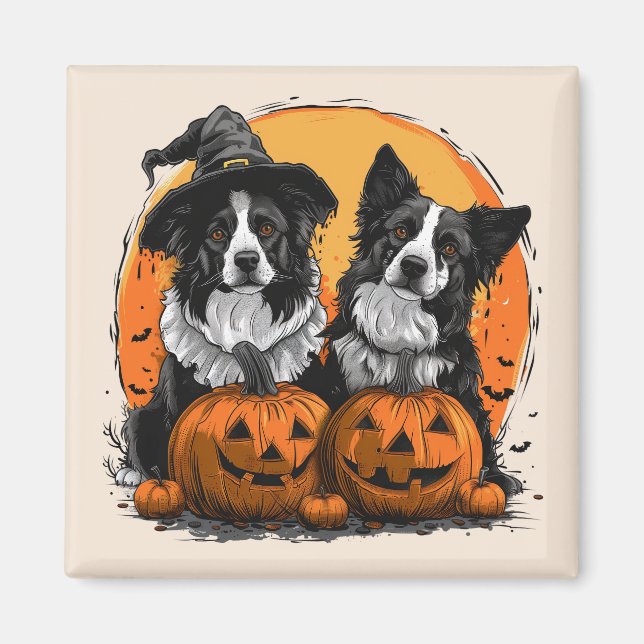 Imã Border Collie Dogs Halloween Jack O Lanternas (Frente)