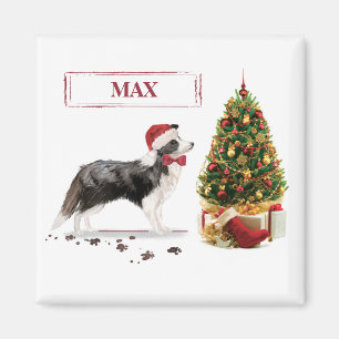 Imã Border Collie Engraçado Cachorro Natal com Árvore