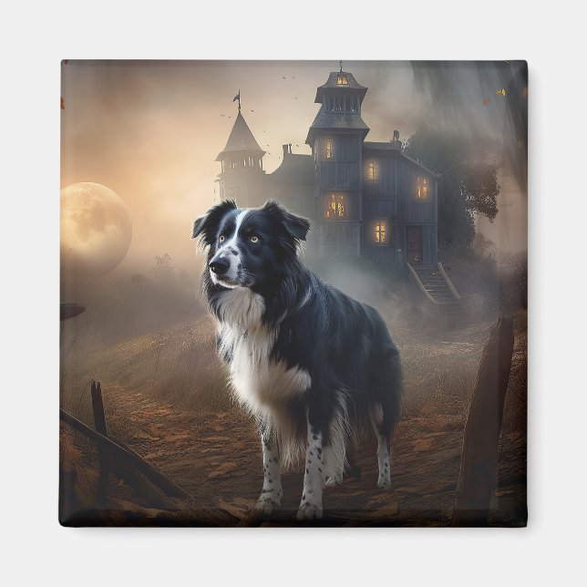 Imã Border Collie Halloween Assustador  (Frente)