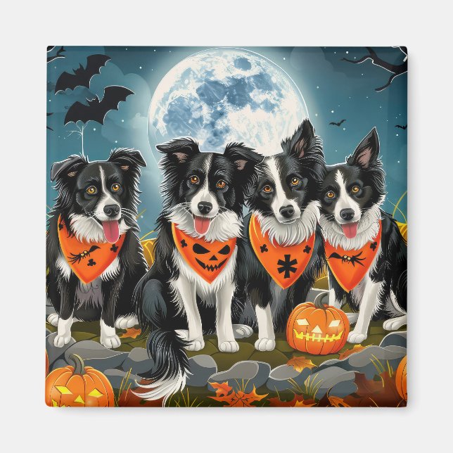 Imã Border Collie Halloween Assustador (Frente)