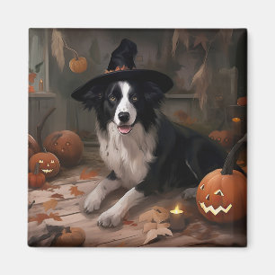 Imã Border Collie Pumpkins Halloween Assustado