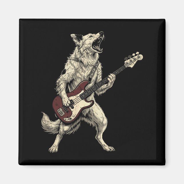 Imã Border Collie Rock Engraçado Tocando Violão Cão Re (Frente)