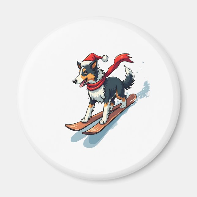Imã Border Collie Snowboarder (Frente)