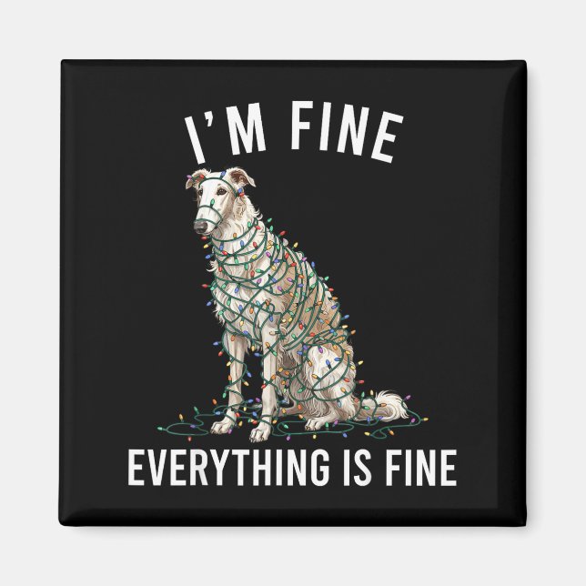 Imã Borzoi Christmas I'm Fine Everything Is Fine  (Frente)