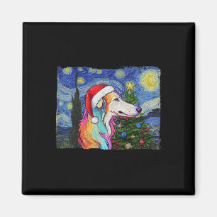 Imã Borzoi Santa Hat Natal Starry Night Dog Art Pa