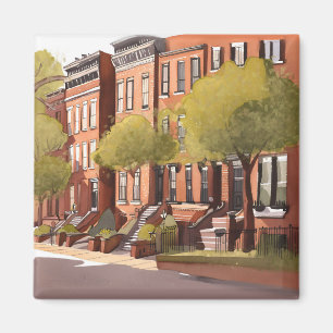 Imã Boston Brownstones   Beacon Street Aquarela