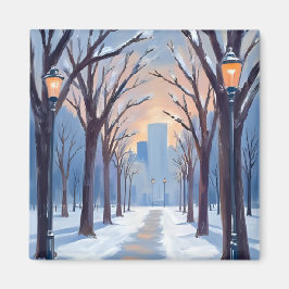 Imã Boston Common Winter Snowfall Watercolor