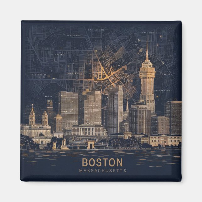Imã Boston, horizonte da cidade de Massachusetts com m (Frente)