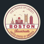Imã Boston Massachusetts Skyline Emblem<br><div class="desc">Design de arte colorida e minimalista de Boston com monumentos e marcos da cidade de Massachusetts.</div>