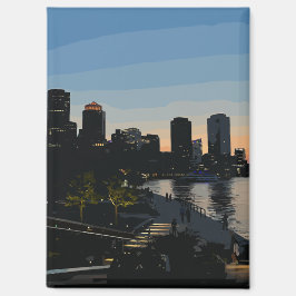Imã Boston Seaport Sunset City Skyline Watercolor