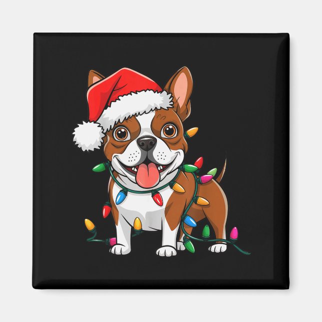 Imã Boston Terrier Christmas Lights Xmas Dogs Men Wome (Frente)
