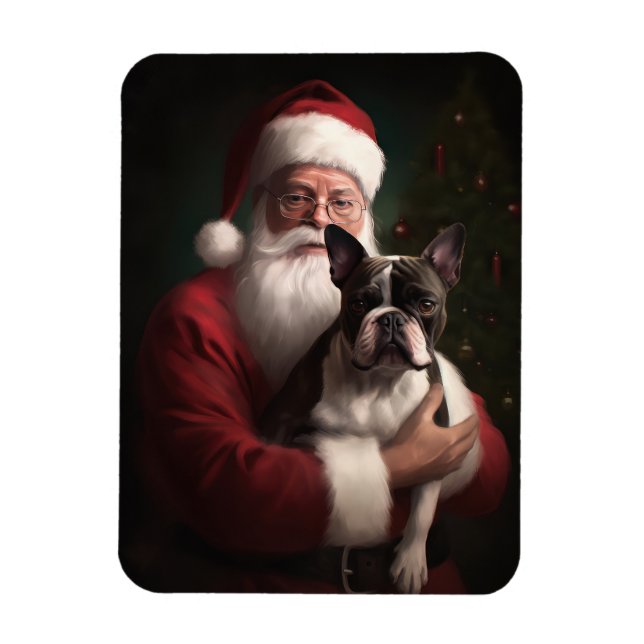 Ímã Boston Terrier com Papai Noel Natal Festivo (Vertical)