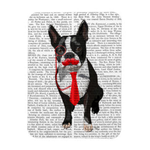 Ímã Boston Terrier com Red Tie e bigode 2