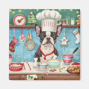 Imã Boston Terrier Confeitaria de Feriado: Natal Festi