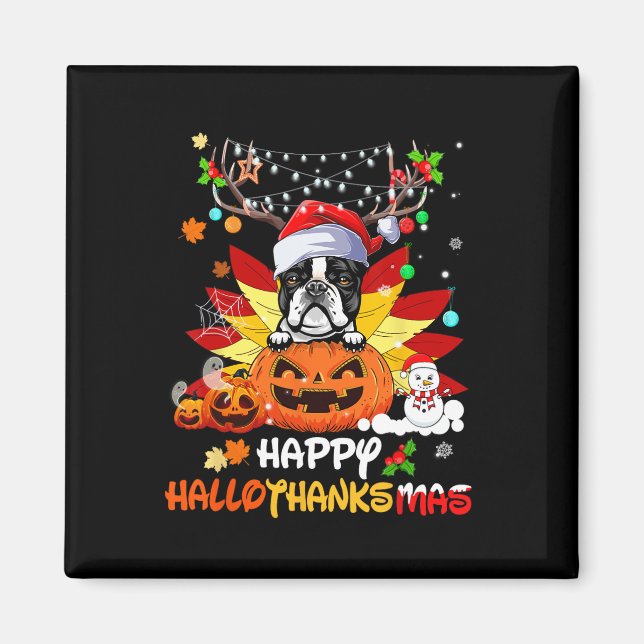 Imã Boston Terrier Dog Halloween E Feliz Natal (Frente)