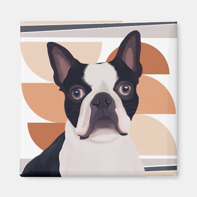 Imã Boston Terrier Dog - Laranja Geométrico (Frente)