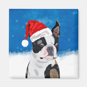 Imã Boston Terrier Dog no Natal da Neve Feriado Feliz