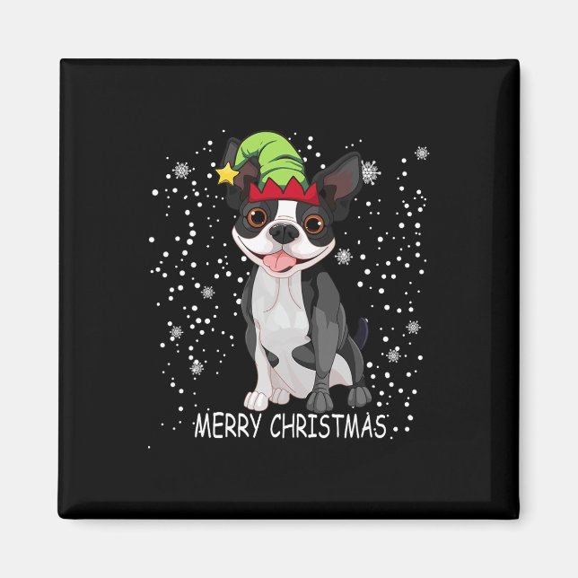 Imã Boston Terrier Dog Tree Christmas Sweet Dog (Frente)