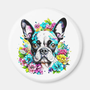 Imã Boston Terrier e Flores