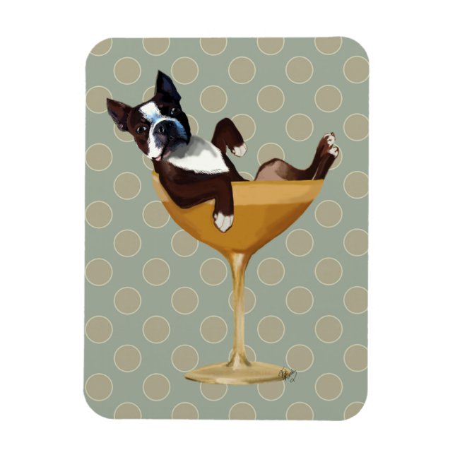 Ímã Boston Terrier em Copktail Glass (Vertical)