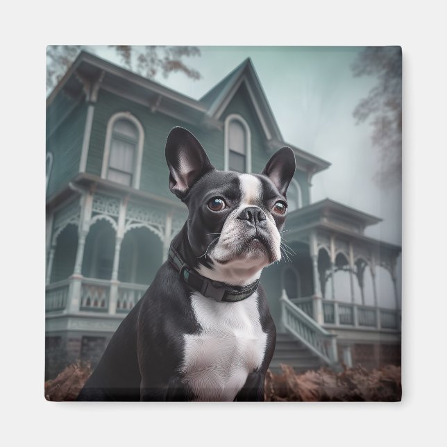 Imã Boston Terrier Halloween Assustador (Frente)