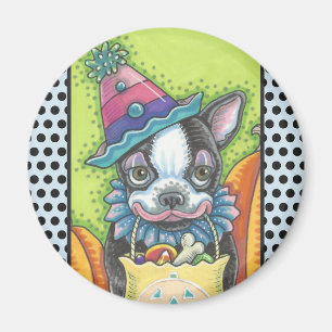 Imã BOSTON TERRIER HALLOWEEN CLOWN, DOG MAGNET Round